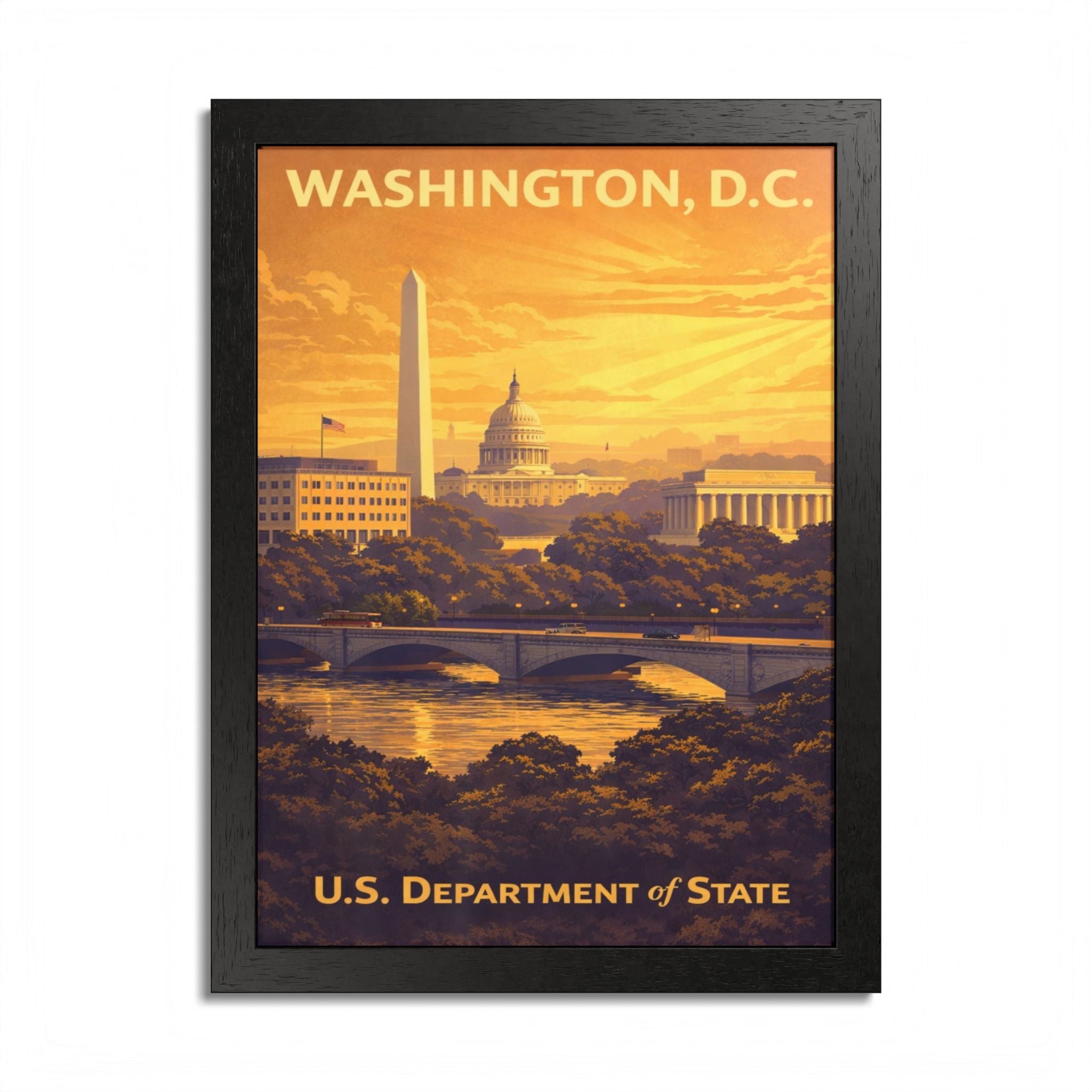 Washington D.C. skyline framed poster | U.S. Department of State vintage travel art