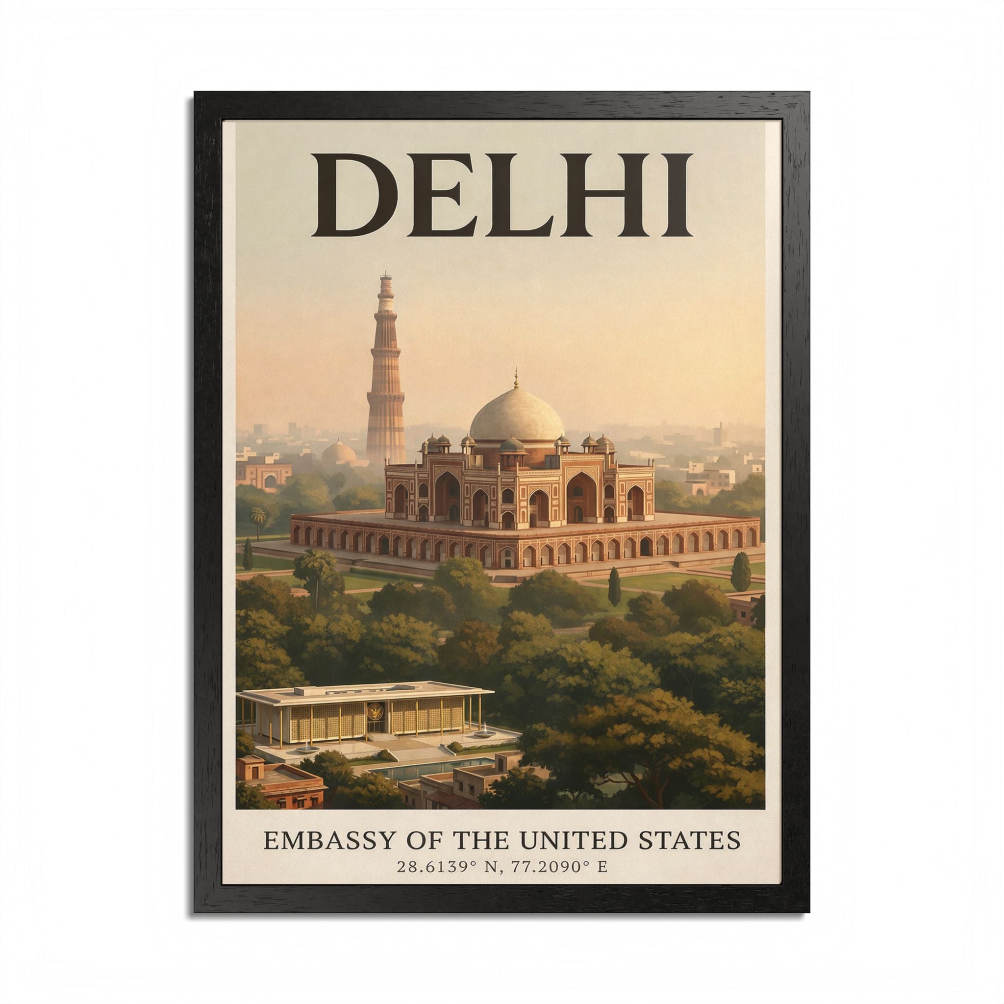 Delhi vintage travel poster Framed Poster | Embassy of the United States