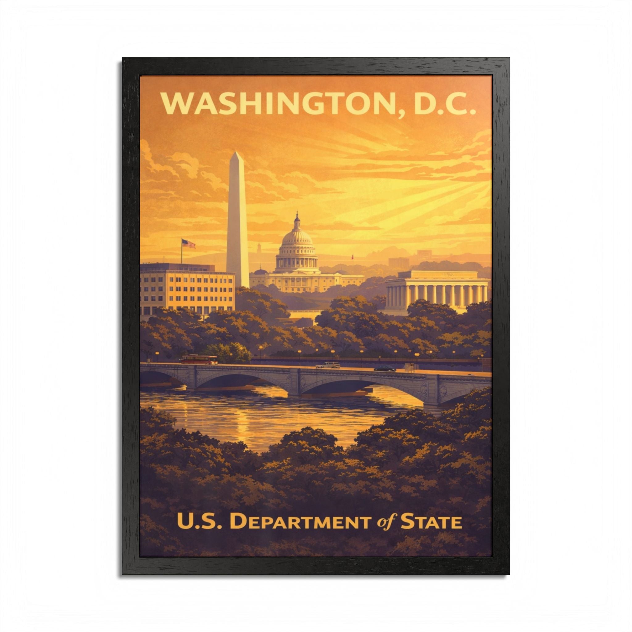 Washington D.C. skyline framed poster | U.S. Department of State vintage travel art