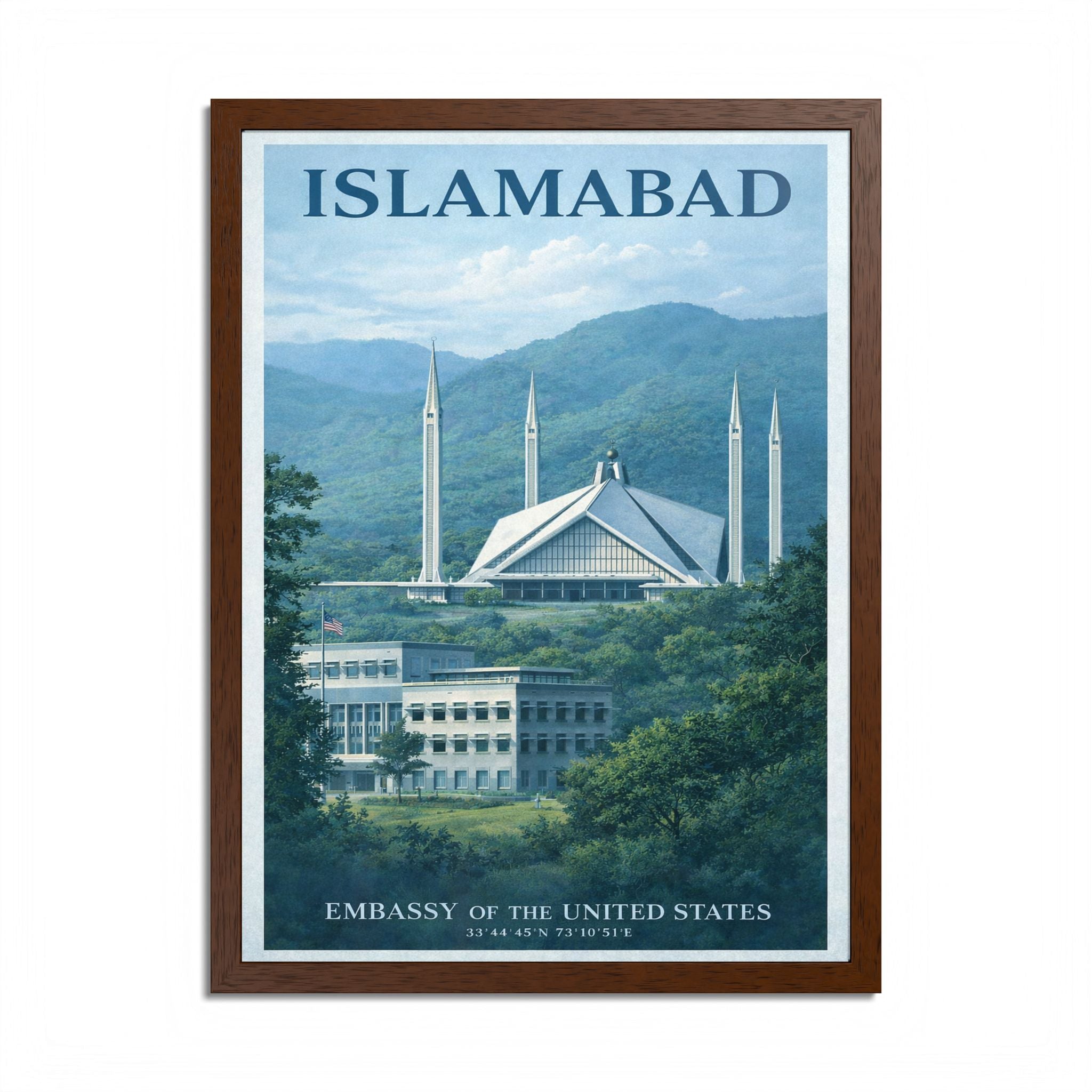 Islamabad Faisal Mosque Travel Poster Framed Poster | City Landscape Wall Art