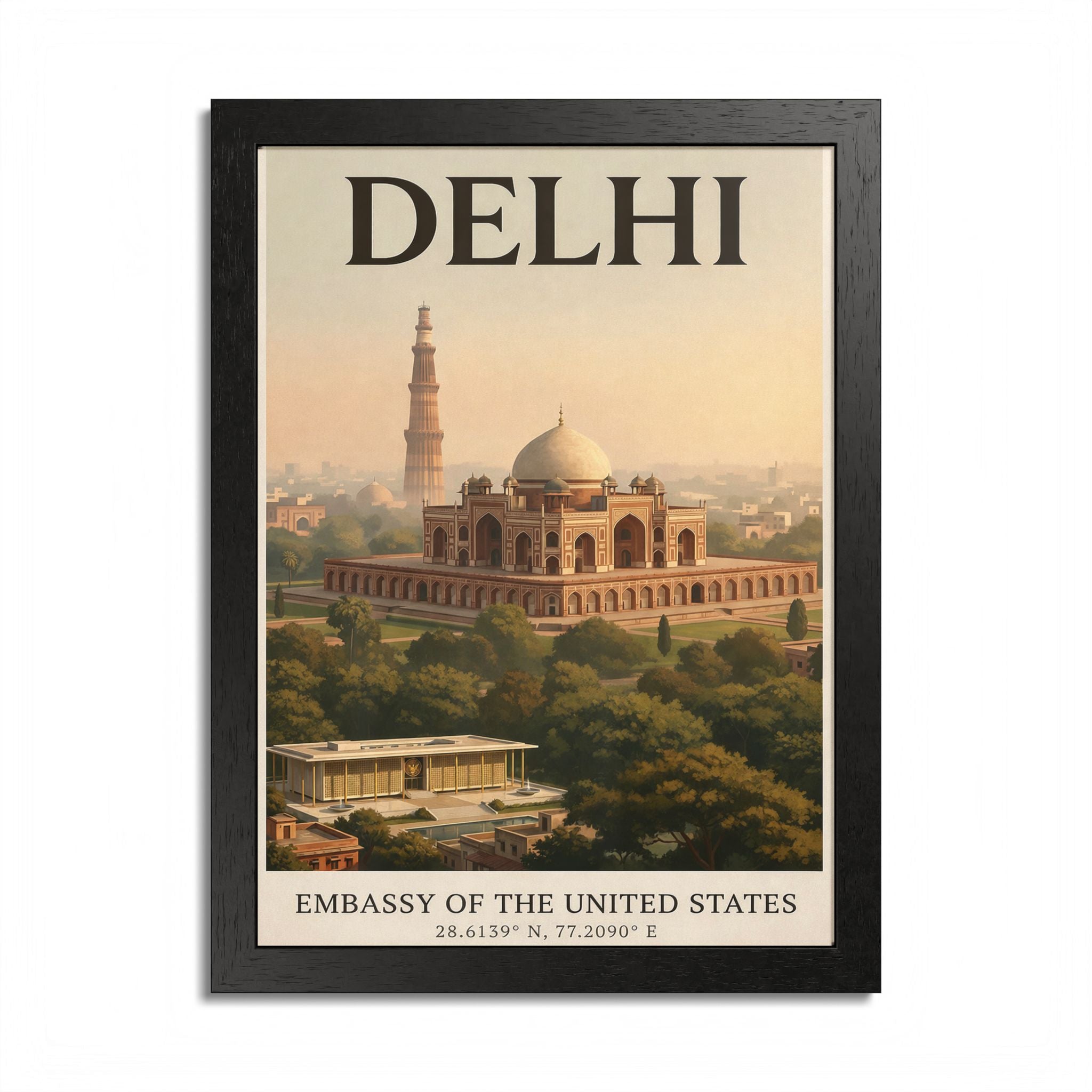 Delhi vintage travel poster Framed Poster | Embassy of the United States