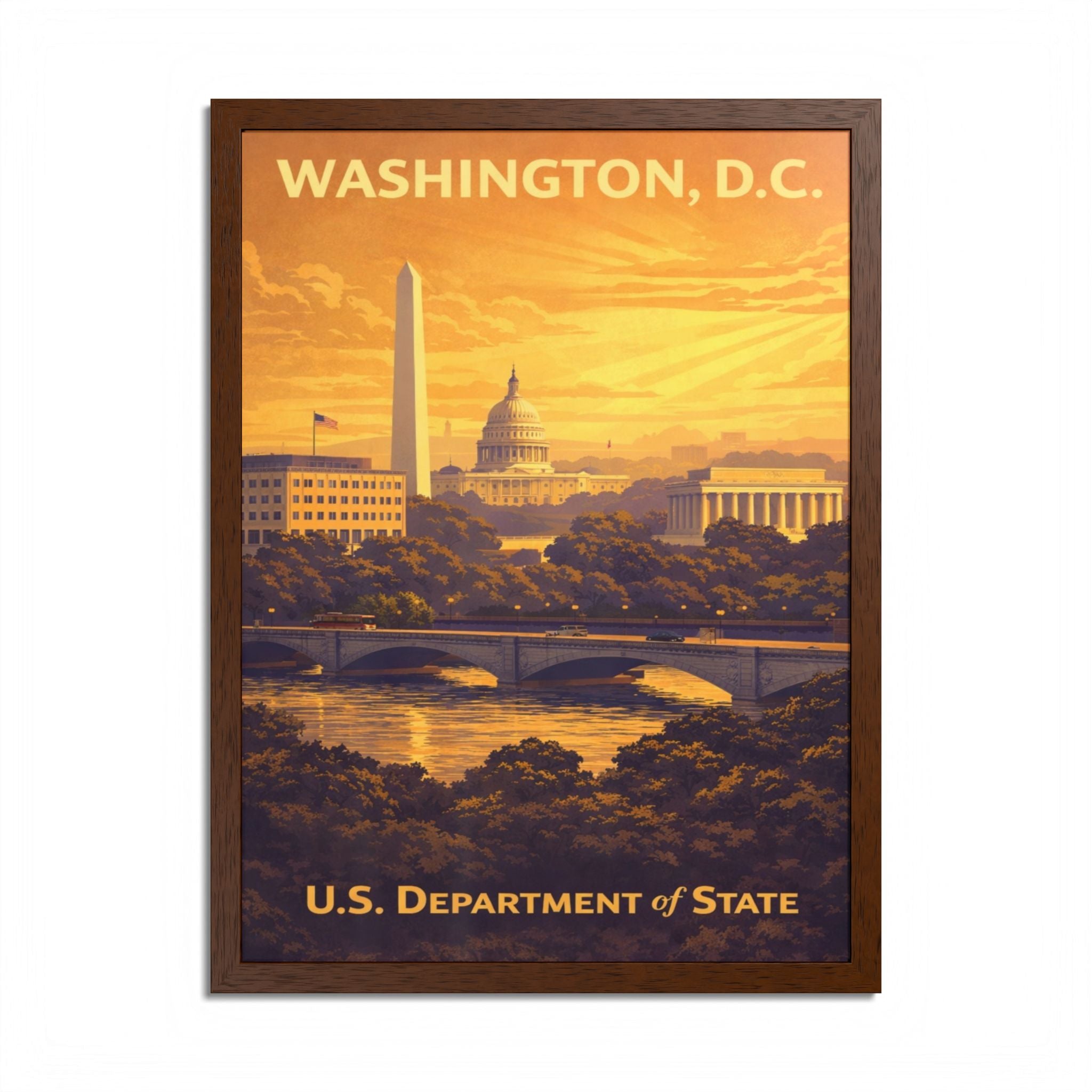 Washington D.C. skyline framed poster | U.S. Department of State vintage travel art