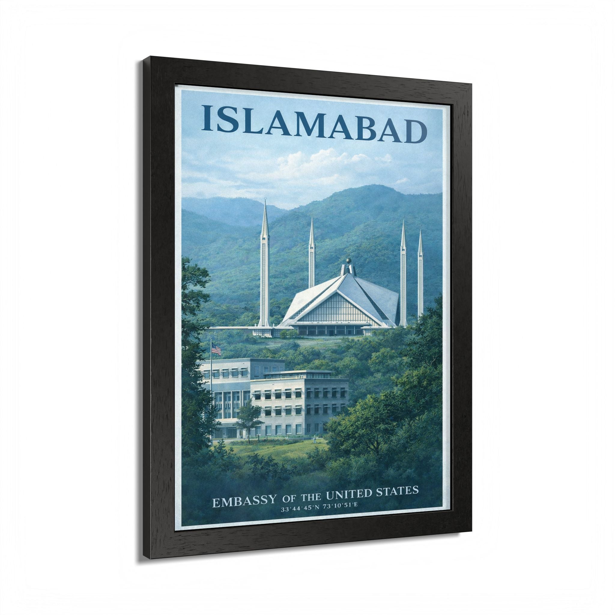 Islamabad Faisal Mosque Travel Poster Framed Poster | City Landscape Wall Art
