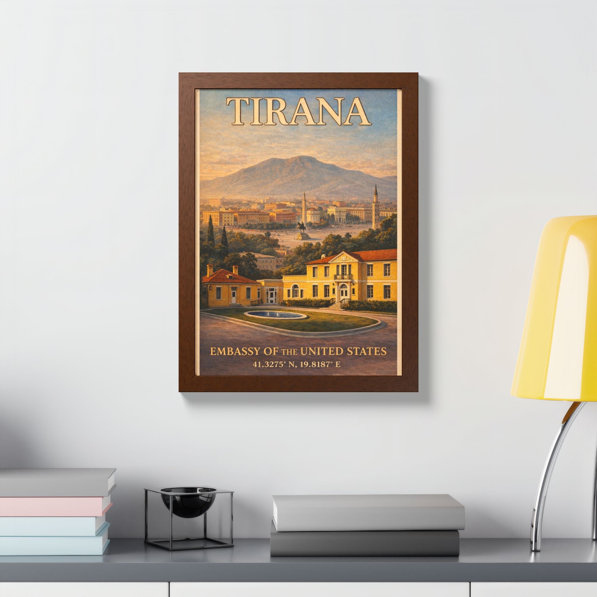 Tirana Embassy Poster framed poster | Vintage travel cityscape