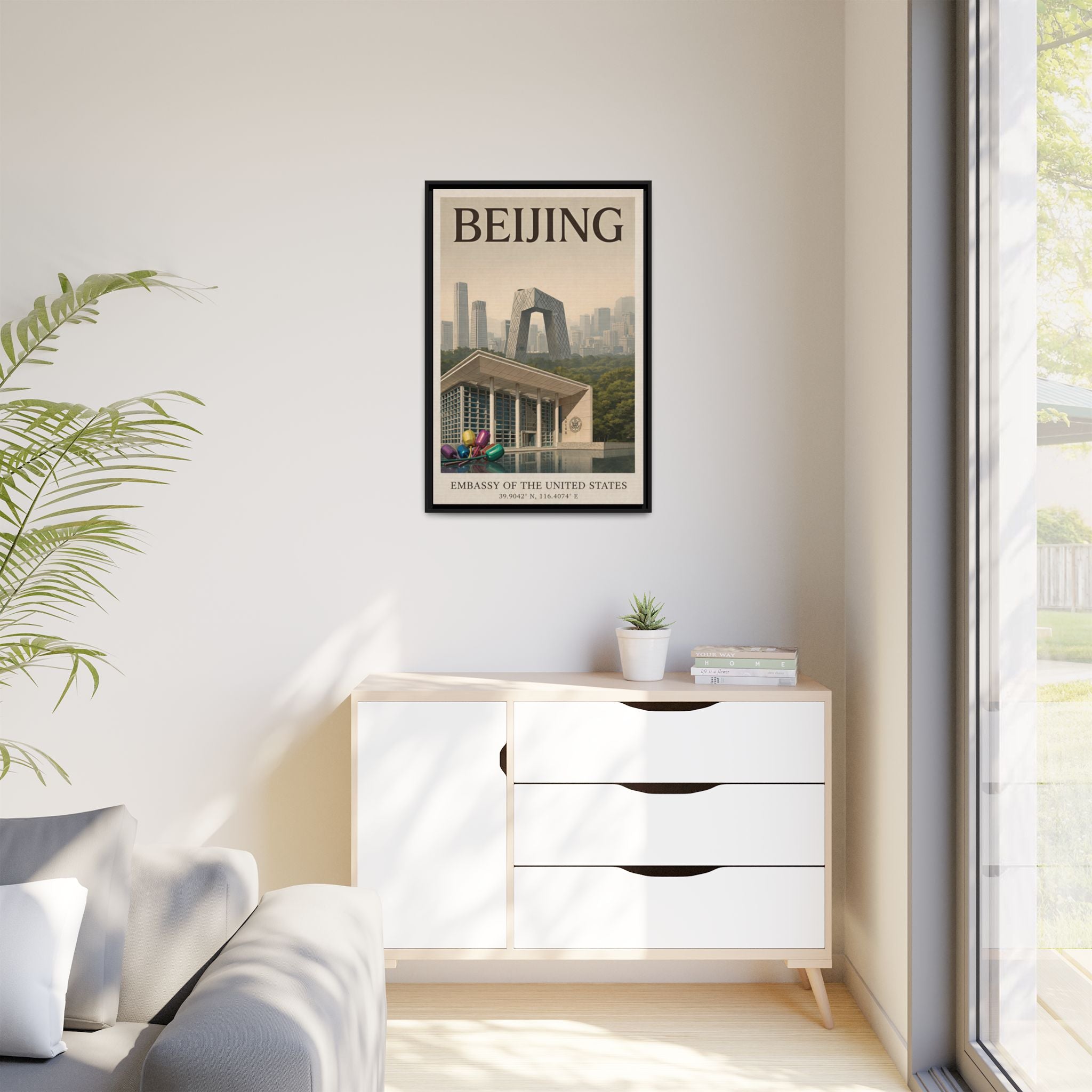 Beijing Embassy Wrapped Canvas Framed