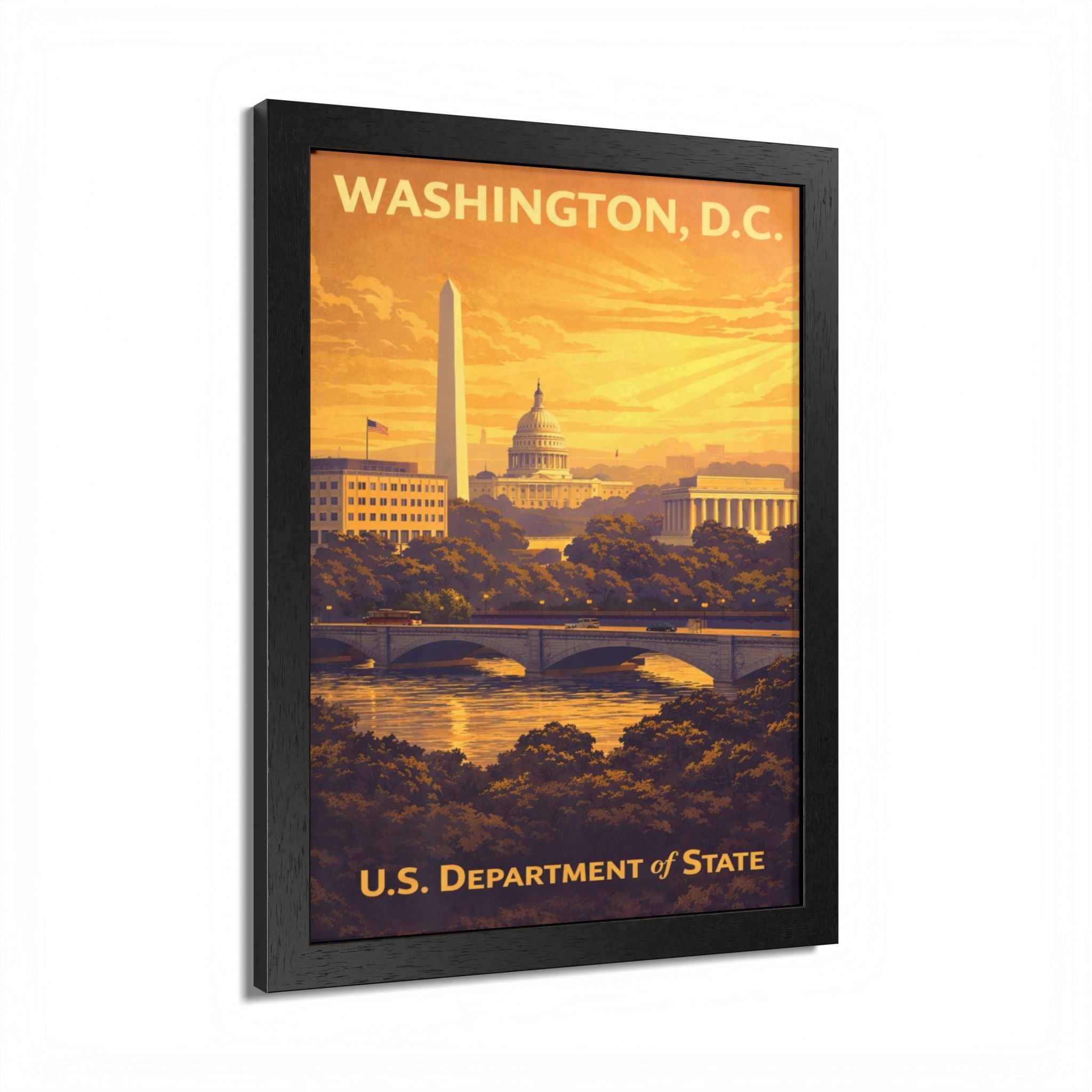 Washington D.C. skyline framed poster | U.S. Department of State vintage travel art