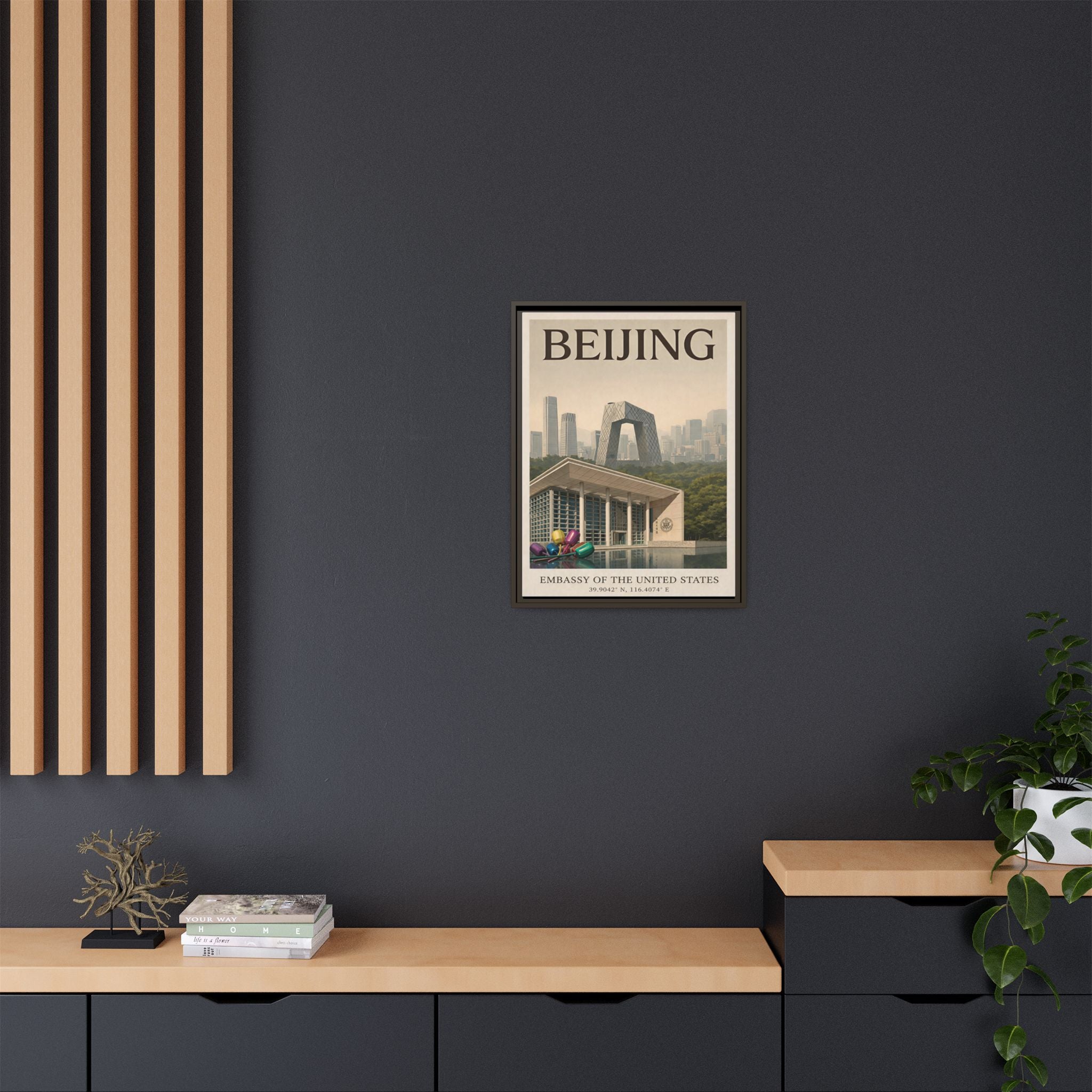 Beijing Embassy Wrapped Canvas Framed