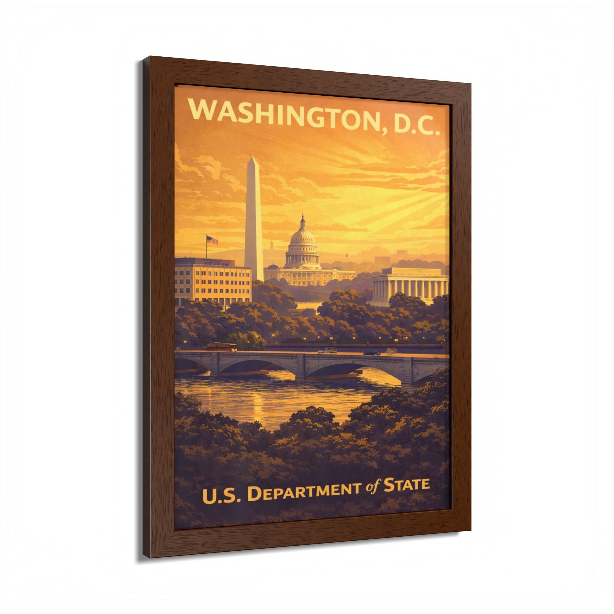 Washington D.C. skyline framed poster | U.S. Department of State vintage travel art