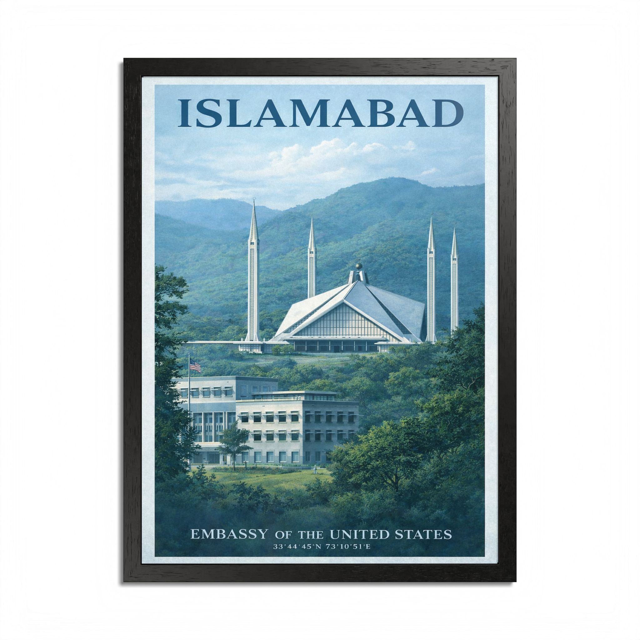 Islamabad Faisal Mosque Travel Poster Framed Poster | City Landscape Wall Art