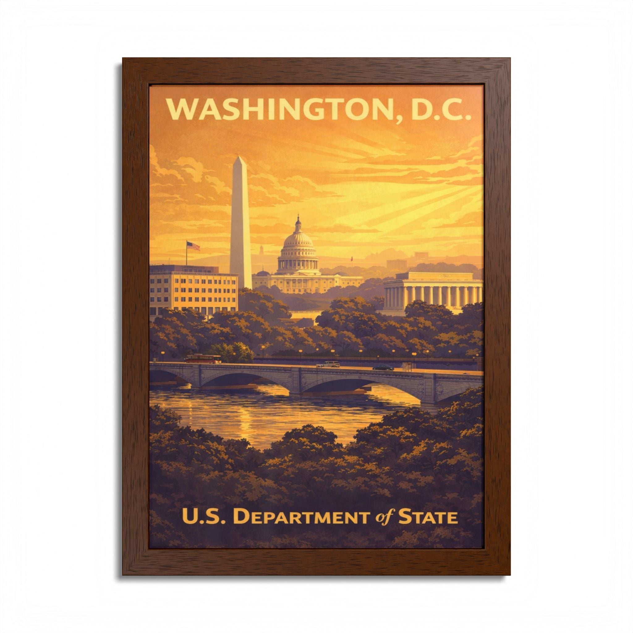 Washington D.C. skyline framed poster | U.S. Department of State vintage travel art