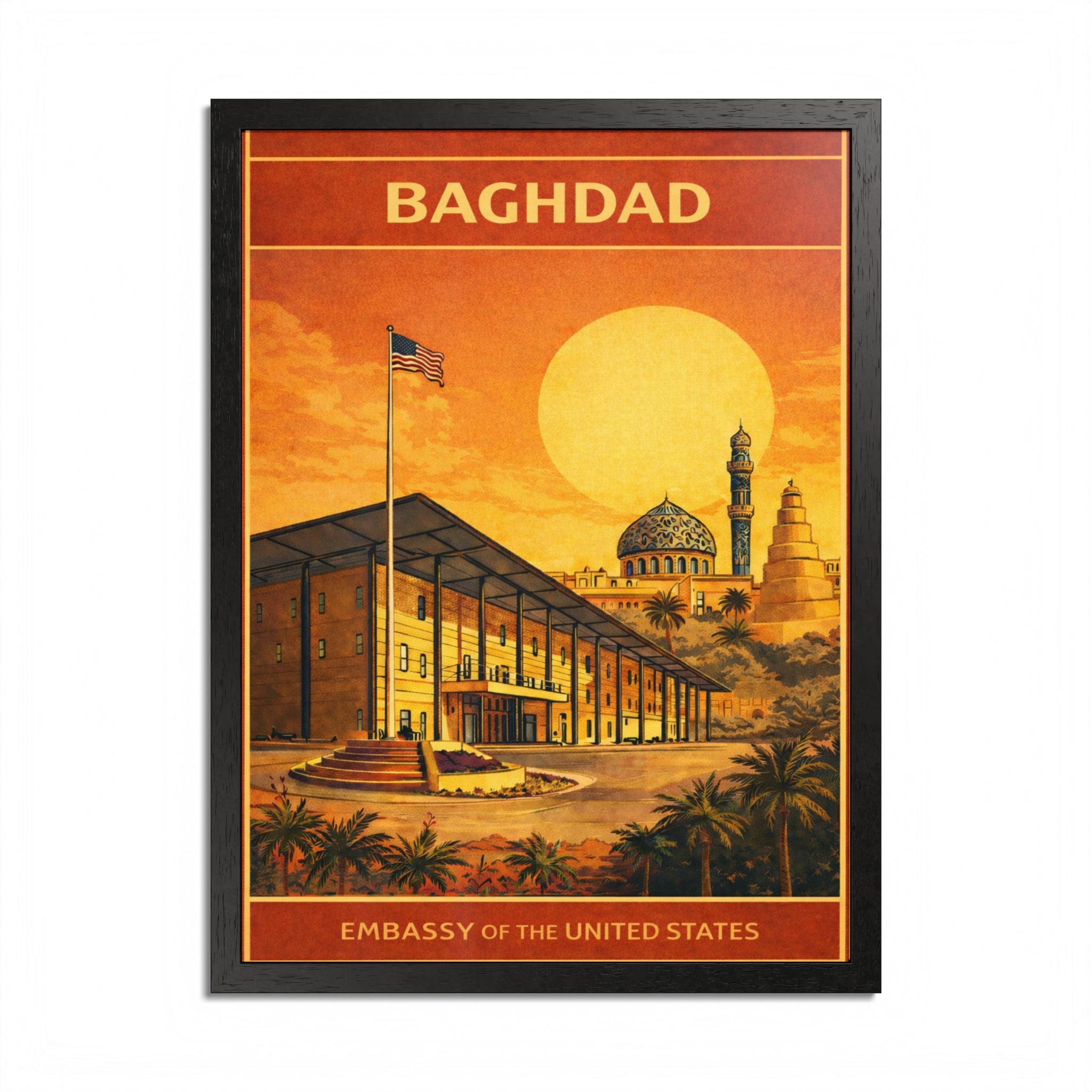 Baghdad Embassy Vintage Travel Poster Framed Poster