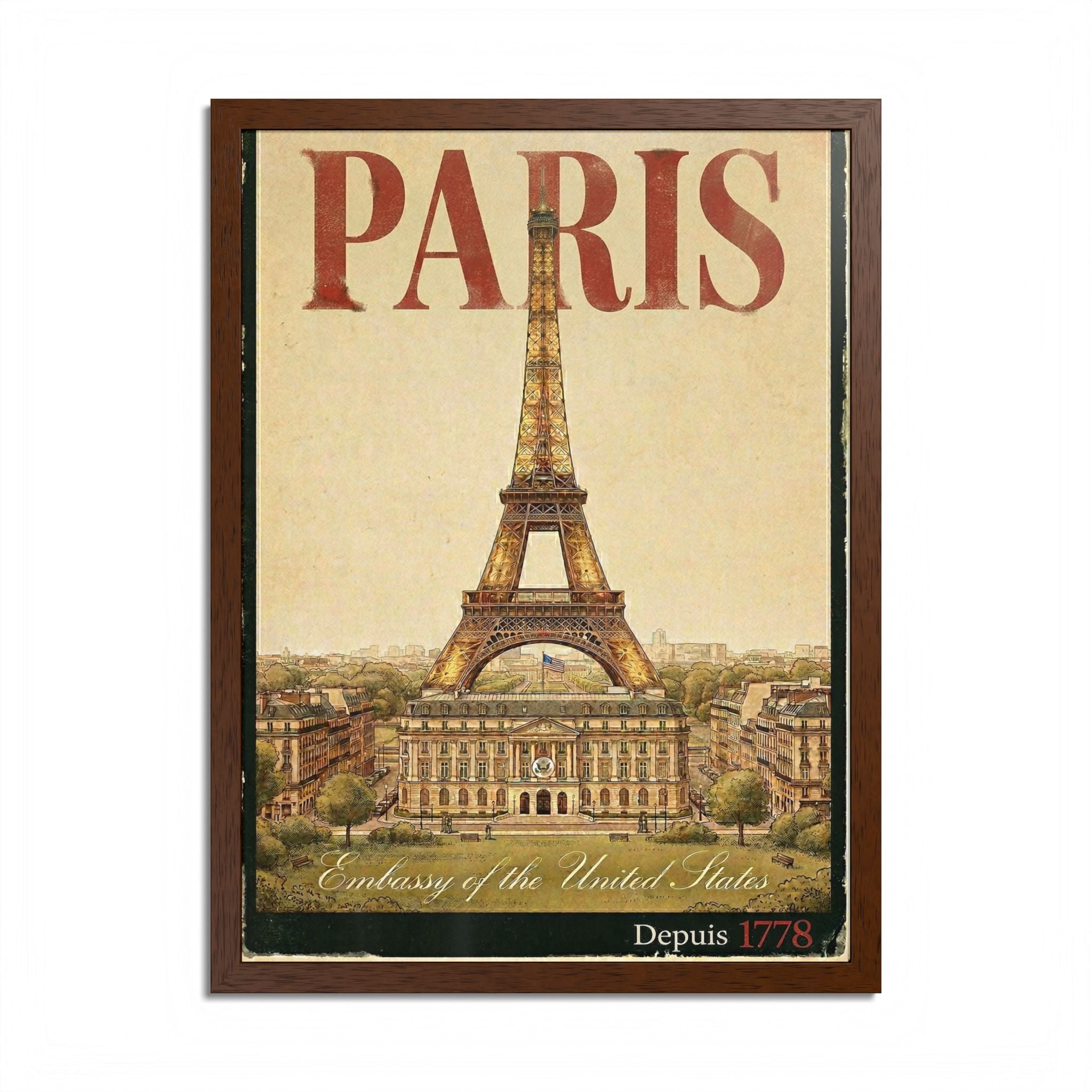 Paris Eiffel Tower Vintage Travel Poster Framed Poster