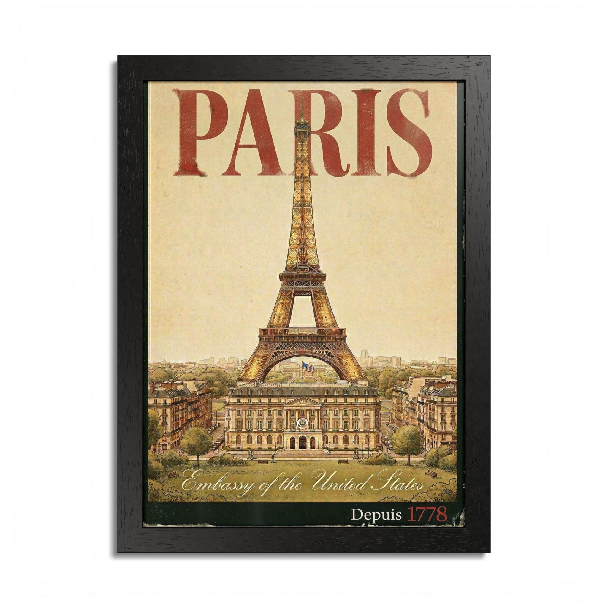 Paris Eiffel Tower Vintage Travel Poster Framed Poster