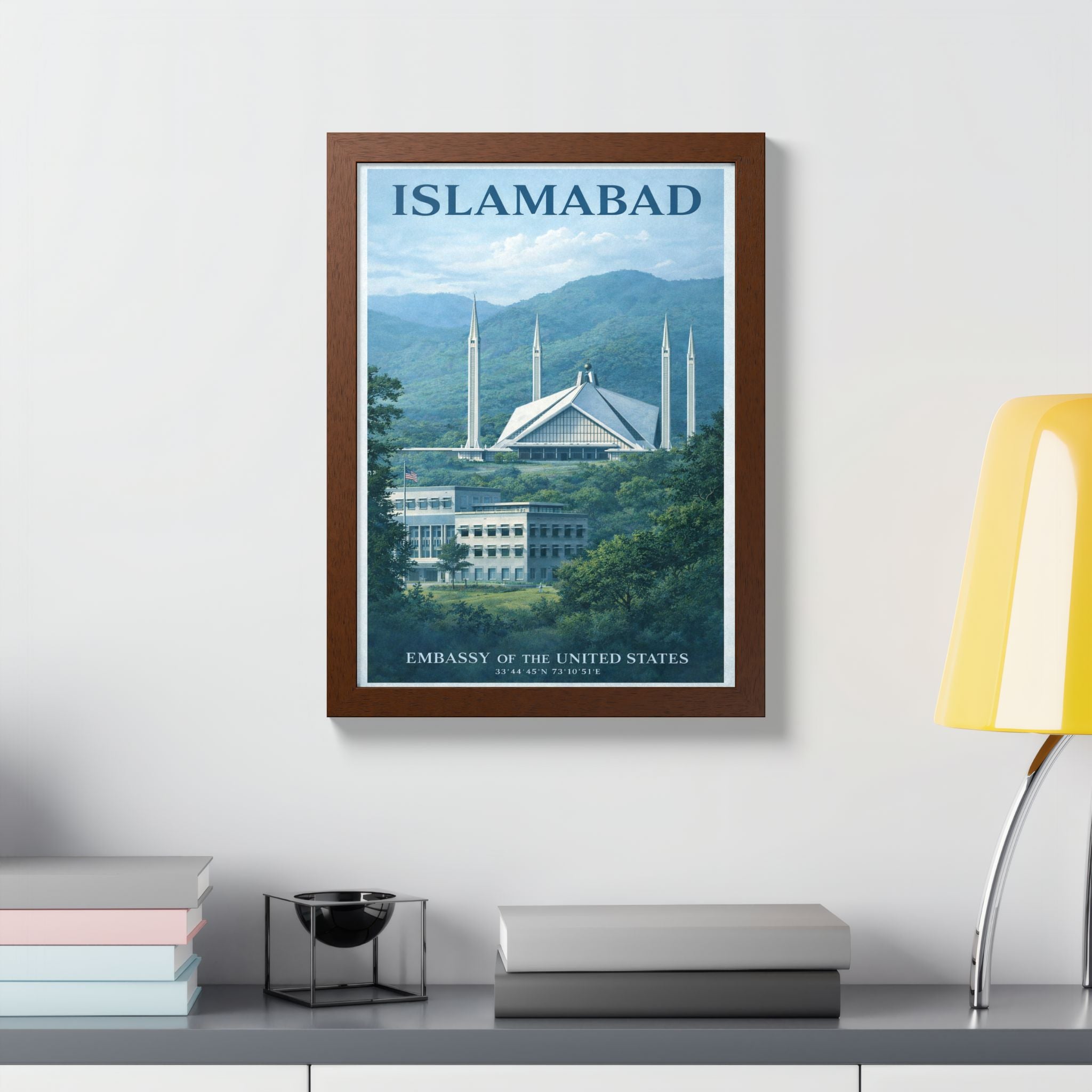 Islamabad Faisal Mosque Travel Poster Framed Poster | City Landscape Wall Art