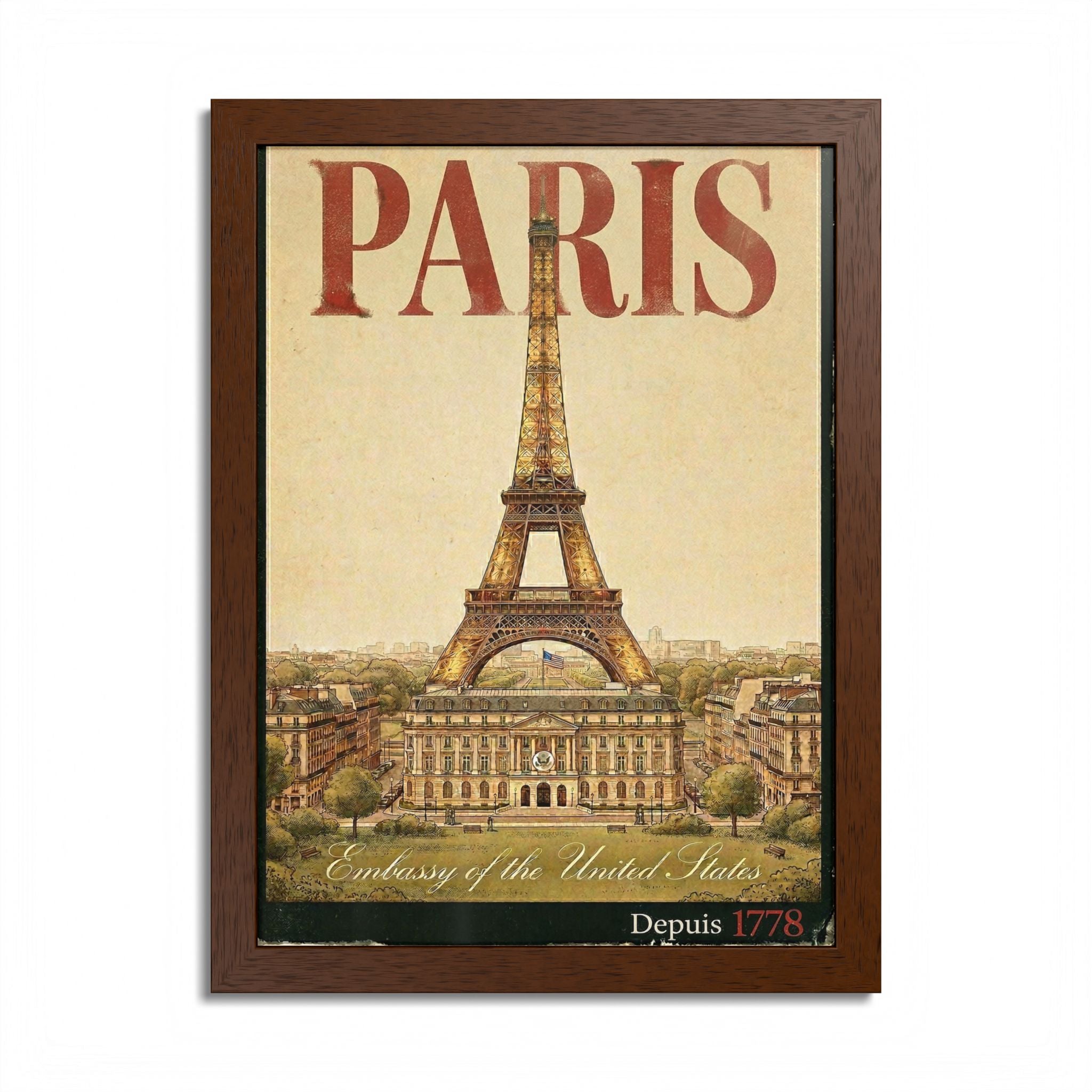 Paris Eiffel Tower Vintage Travel Poster Framed Poster