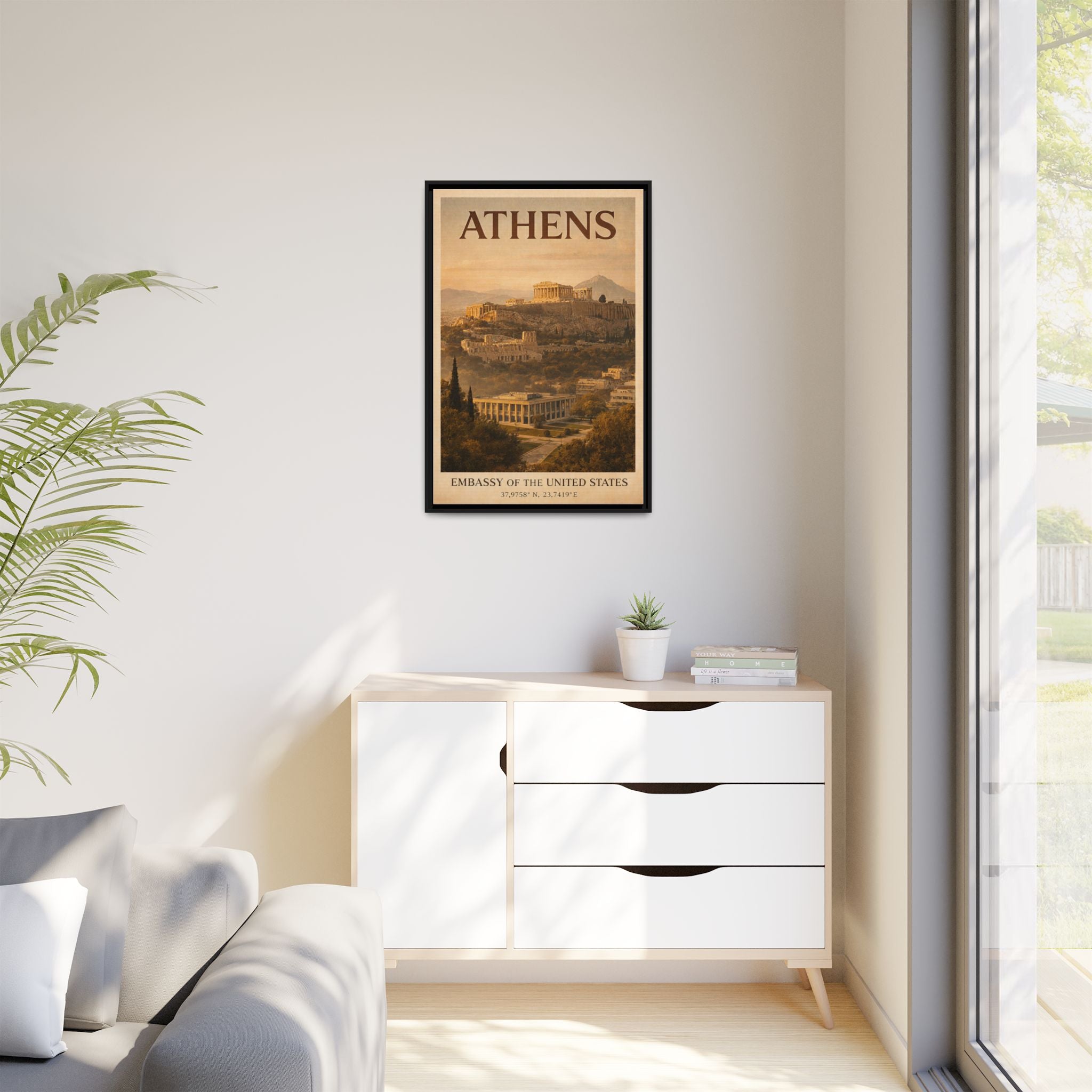 Athens Embassy Wrapped Canvas Framed