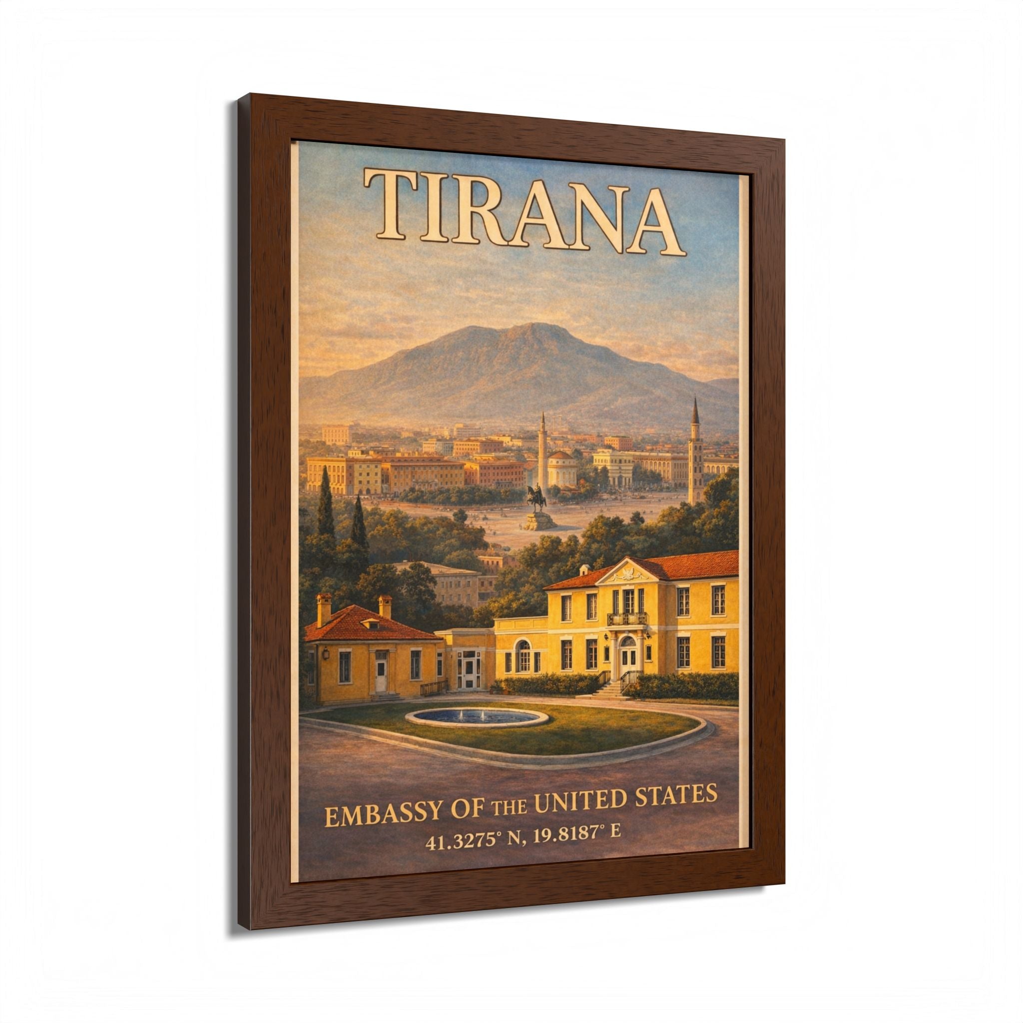 Tirana Embassy Poster framed poster | Vintage travel cityscape