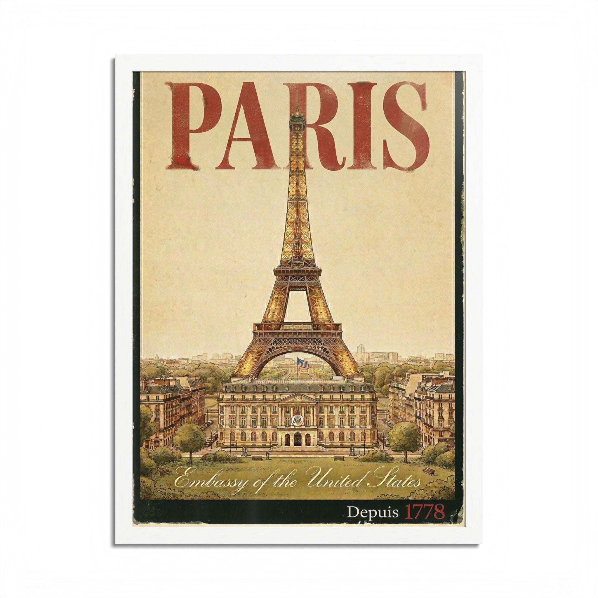 Paris Eiffel Tower Vintage Travel Poster Framed Poster