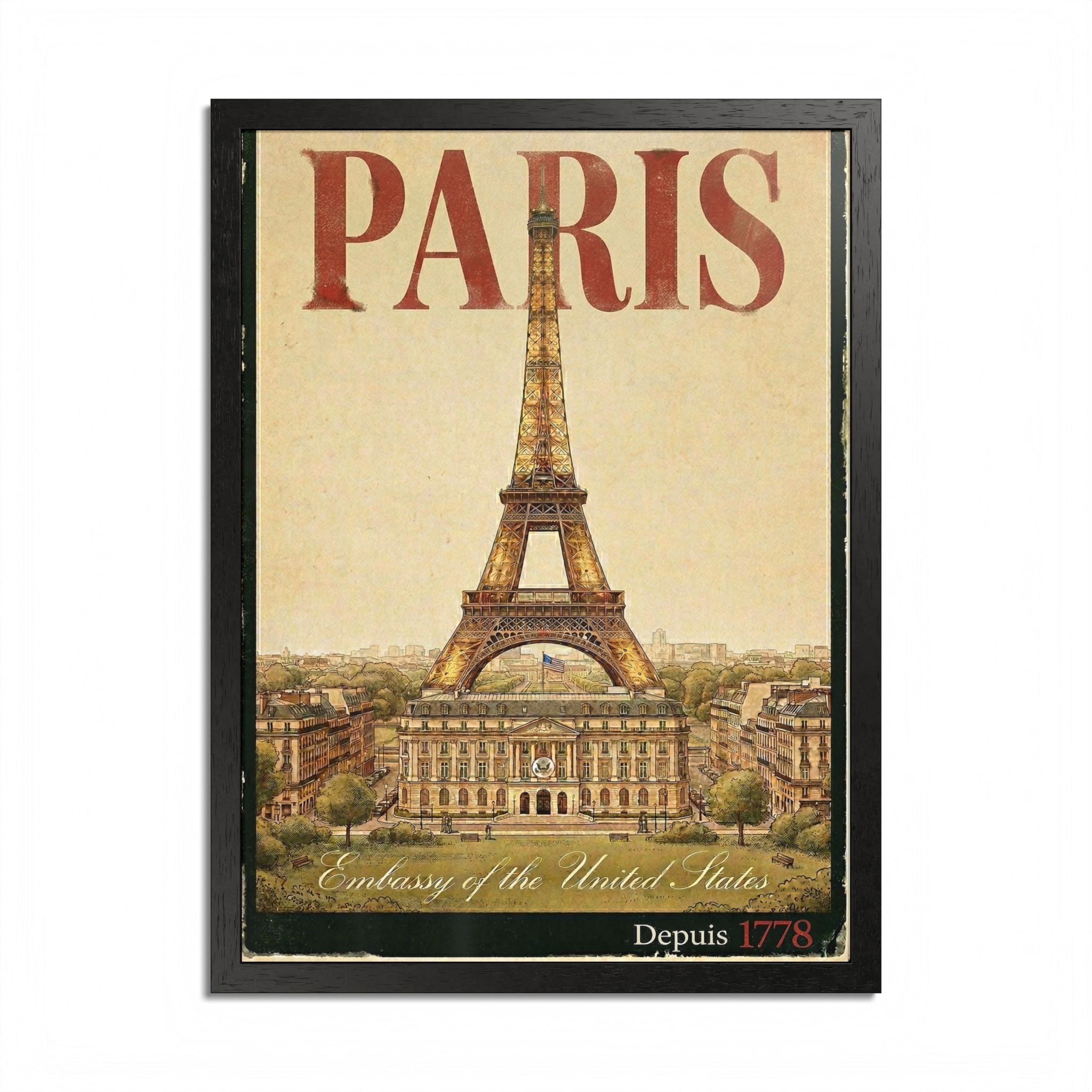 Paris Eiffel Tower Vintage Travel Poster Framed Poster