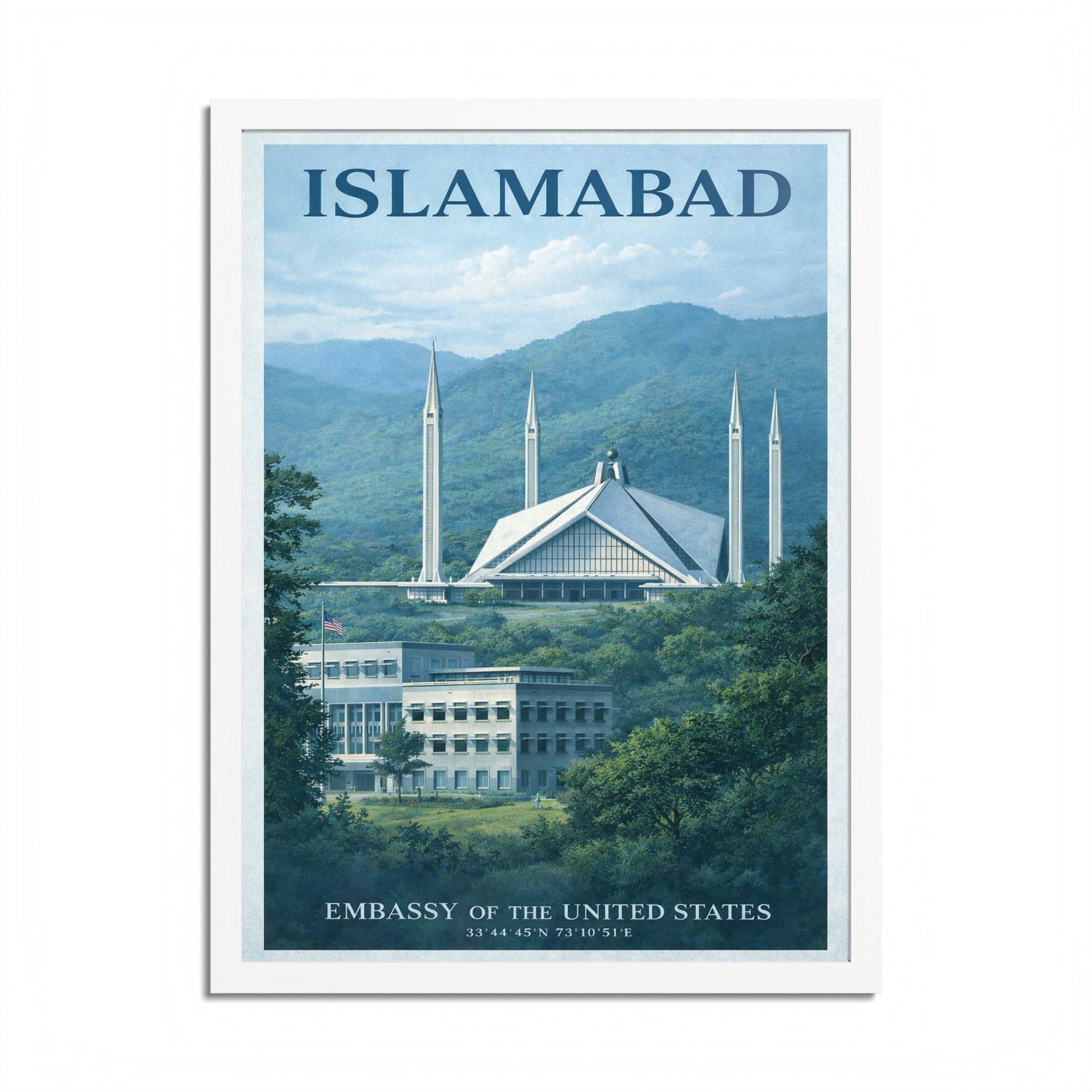 Islamabad Faisal Mosque Travel Poster Framed Poster | City Landscape Wall Art