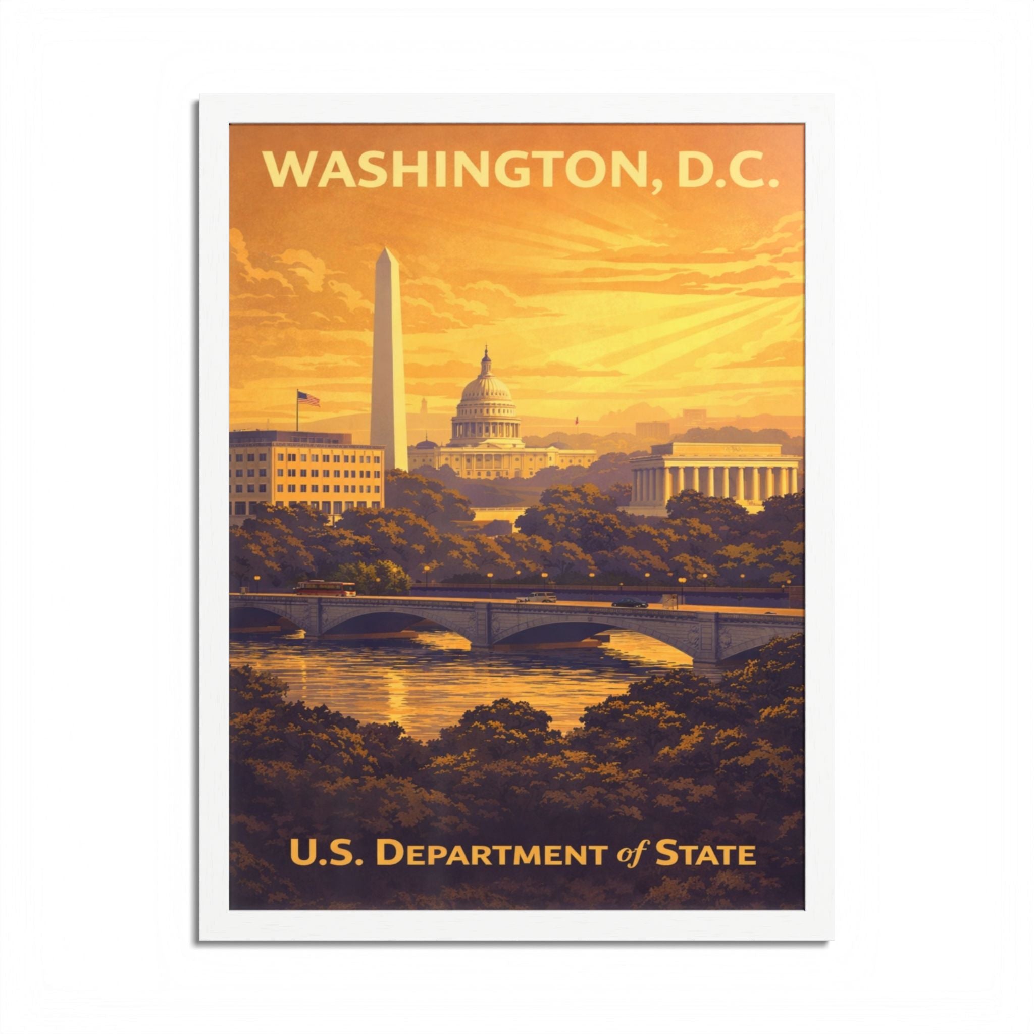 Washington D.C. skyline framed poster | U.S. Department of State vintage travel art