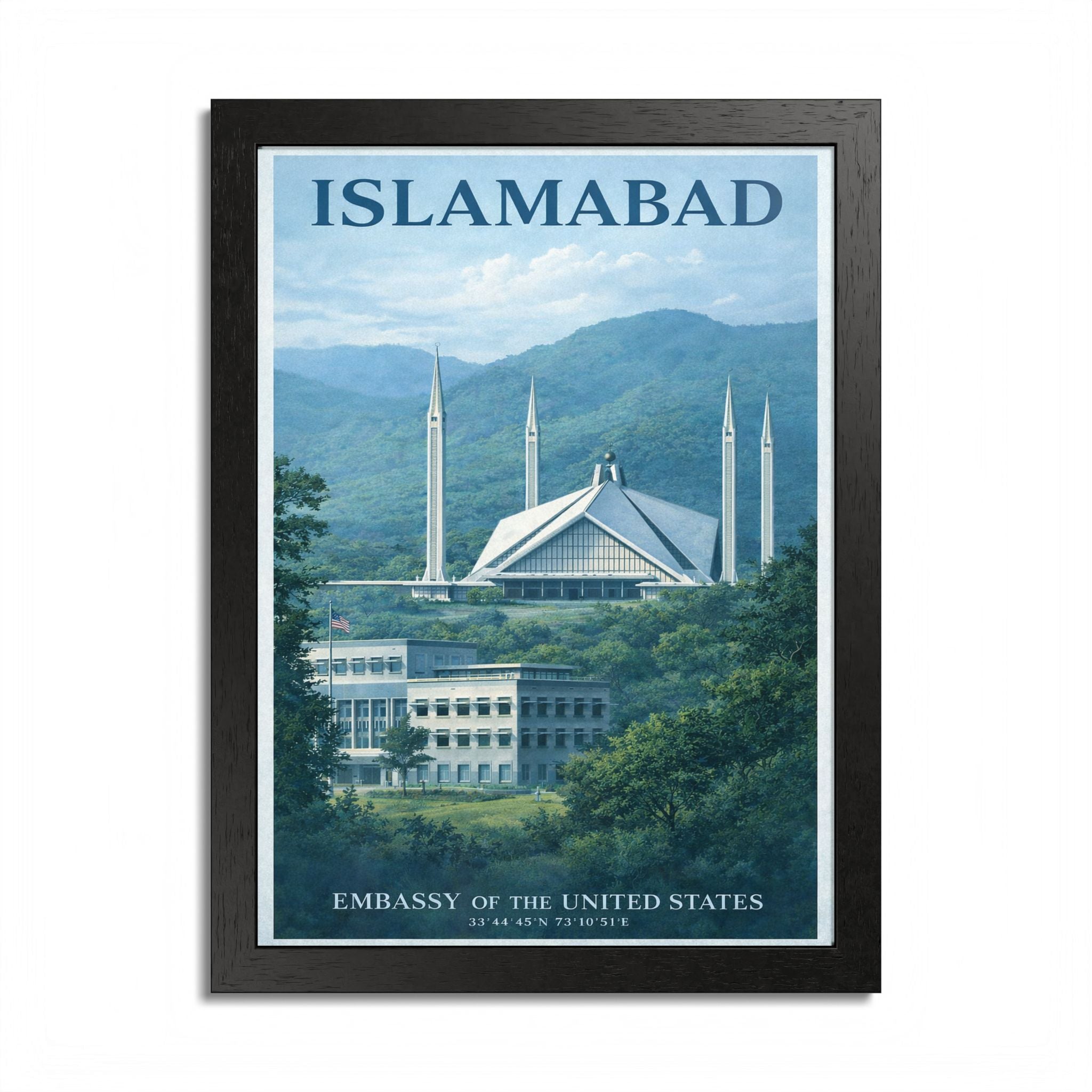 Islamabad Faisal Mosque Travel Poster Framed Poster | City Landscape Wall Art