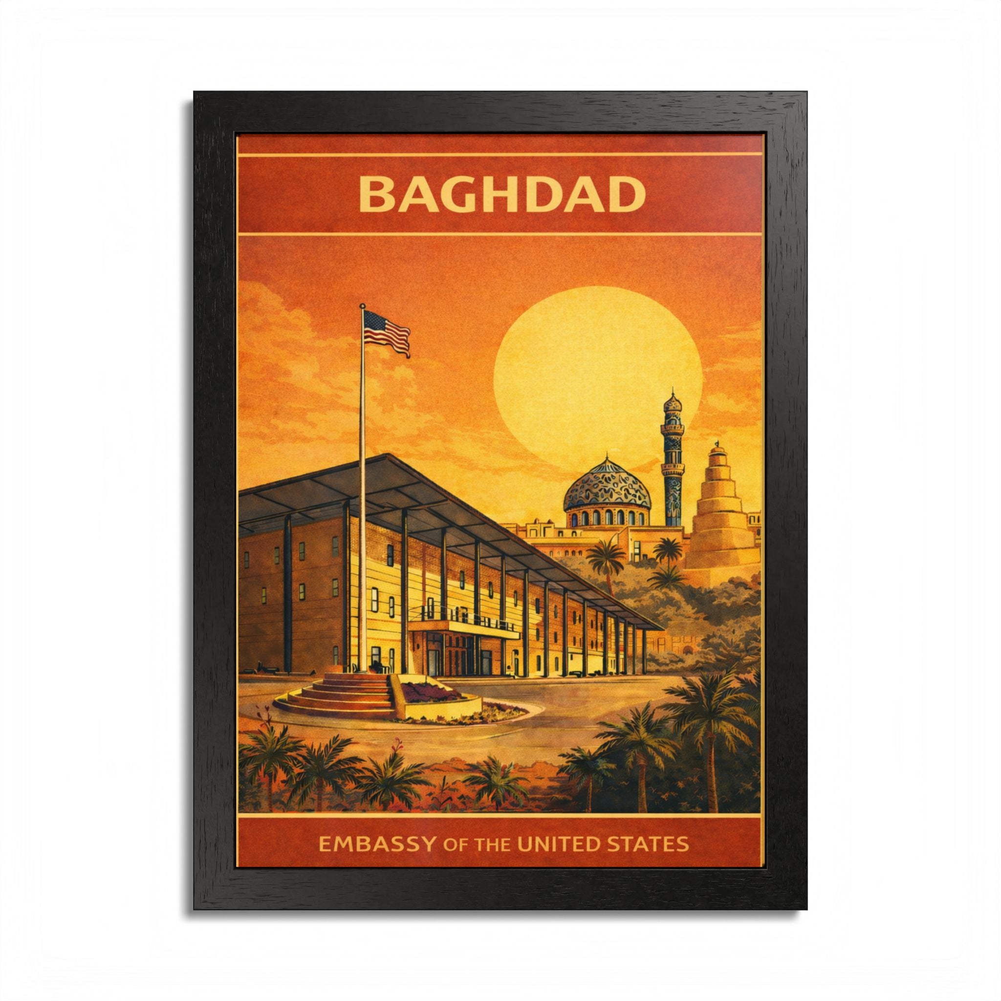 Baghdad Embassy Vintage Travel Poster Framed Poster