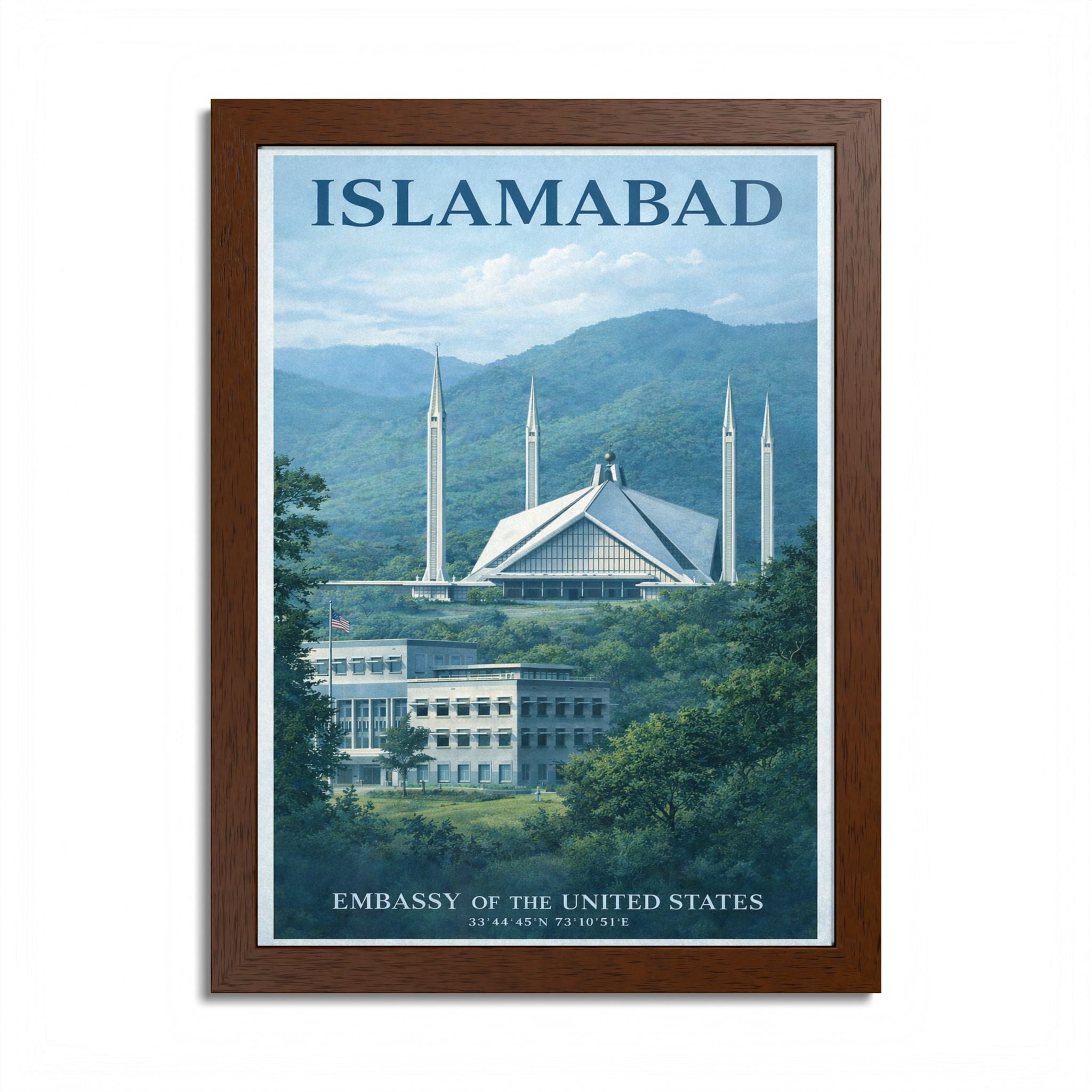 Islamabad Faisal Mosque Travel Poster Framed Poster | City Landscape Wall Art