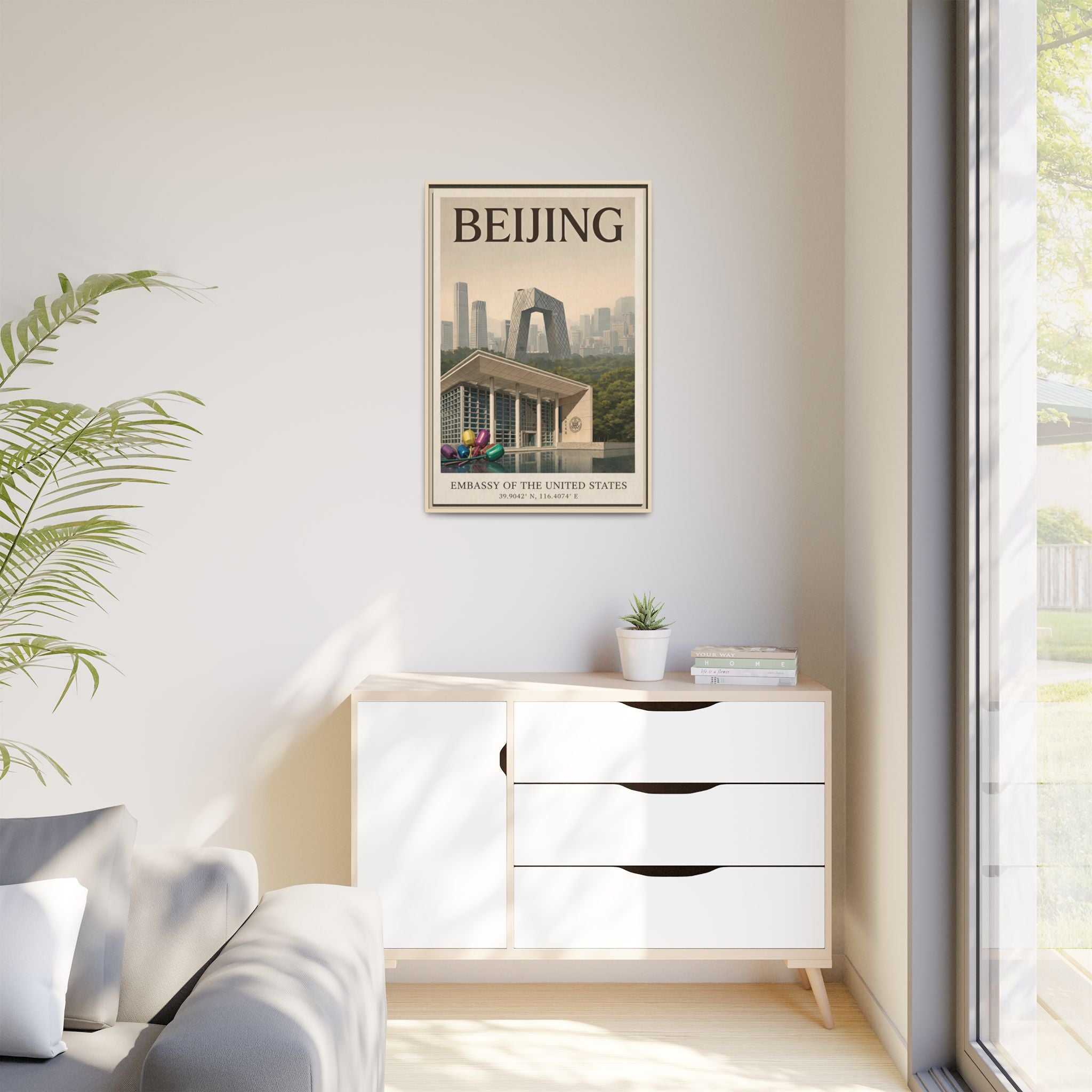 Beijing Embassy Wrapped Canvas Framed